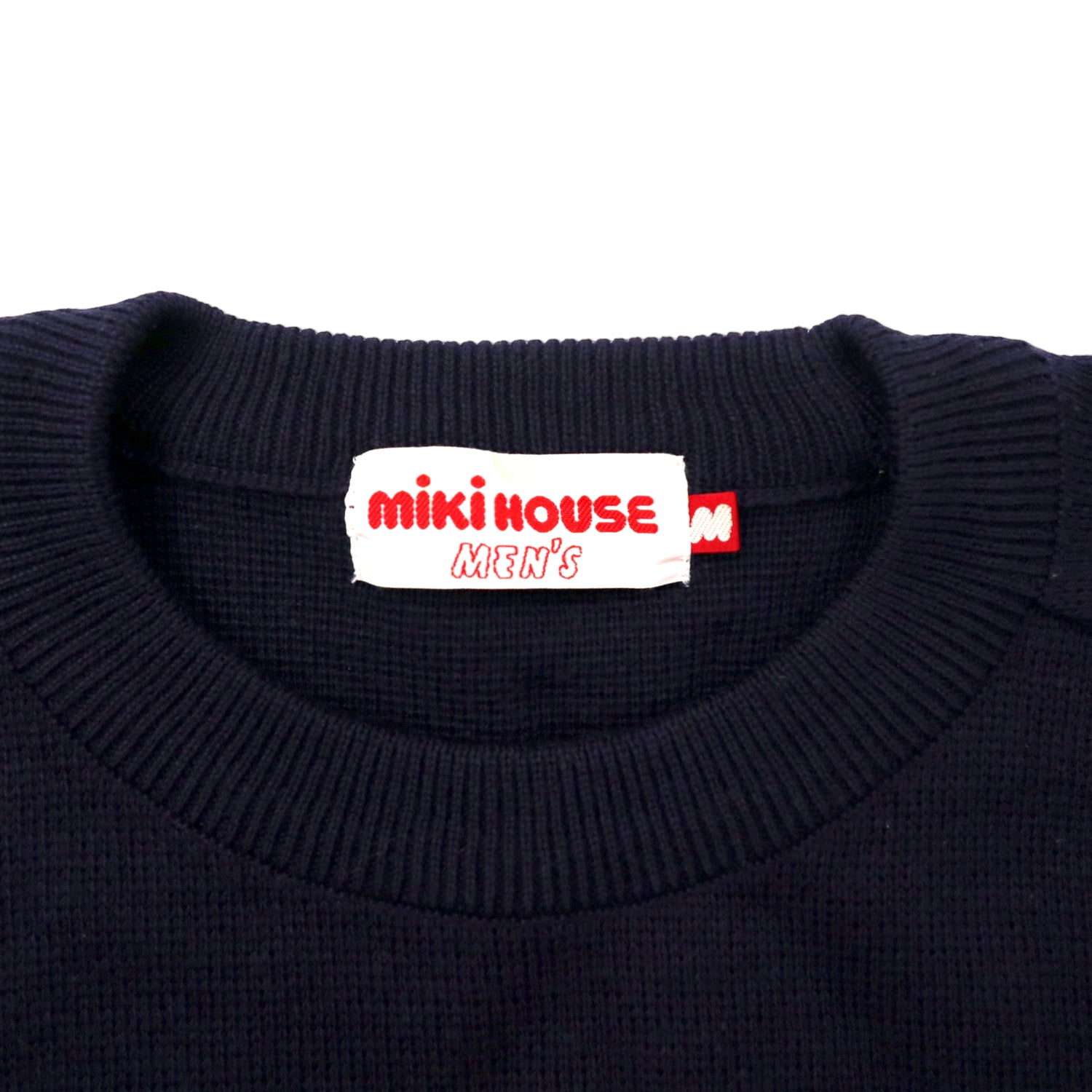 MIKI HOUSE MEN'S 90s Logonit Sweater M Navy Acrylic Elbow Patch