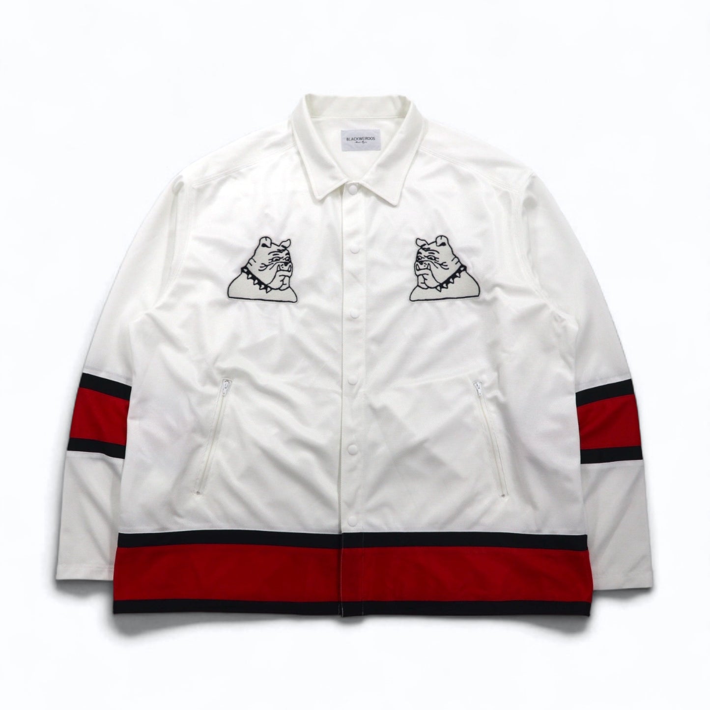 BLACKWEIRDOS ポリエステルシャツ ジャケット ジャージ FREE ホワイト ワッペン スナップボタン
