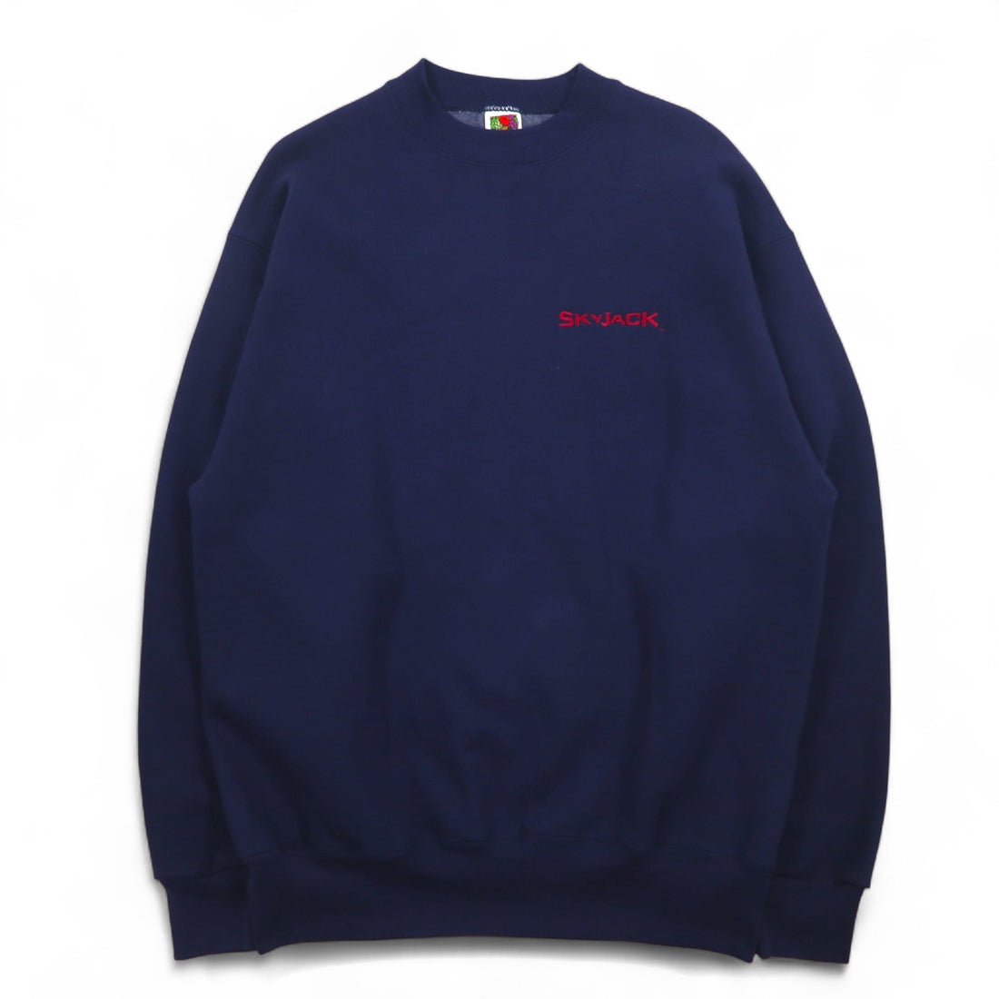 FRUIT OF THE LOOM 90s USA made SUPER COTTON sweatshirt L Navy Fleece lining SKYJACK One point embroidery