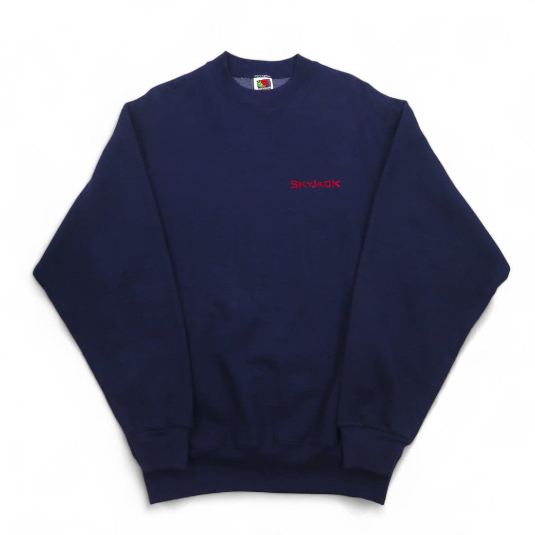 FRUIT OF THE LOOM 90s USA made SUPER COTTON sweatshirt L Navy Fleece lining SKYJACK One point embroidery