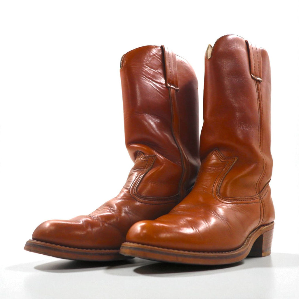 90s USA Vintage Western Boots ウエスタンブーツ ペコスブーツ 26cm レザー ローパー カービングステッチ 701160 USA製 90年代