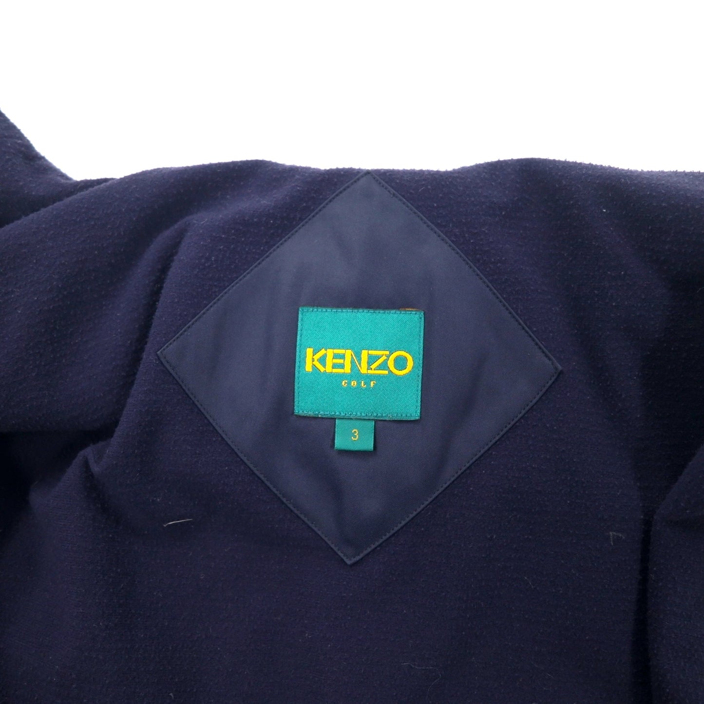 KENZO GOLF 90年代 ステンカラーコート 3 ネイビー ポリエステル 中綿ライナー着脱式 ロゴ刺繍