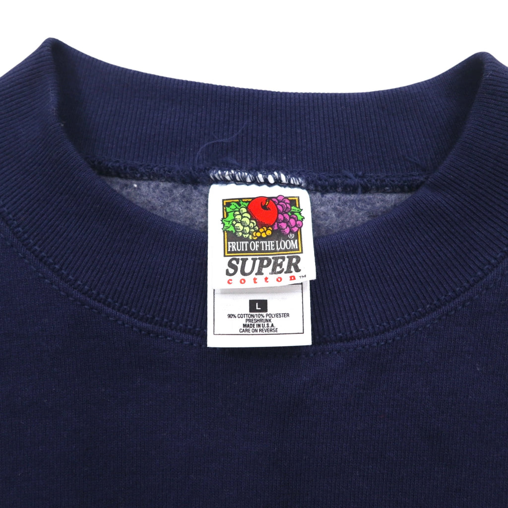 FRUIT OF THE LOOM 90s USA made SUPER COTTON sweatshirt L Navy Fleece lining SKYJACK One point embroidery