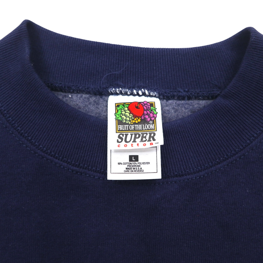 FRUIT OF THE LOOM 90s USA made SUPER COTTON sweatshirt L Navy Fleece lining SKYJACK One point embroidery