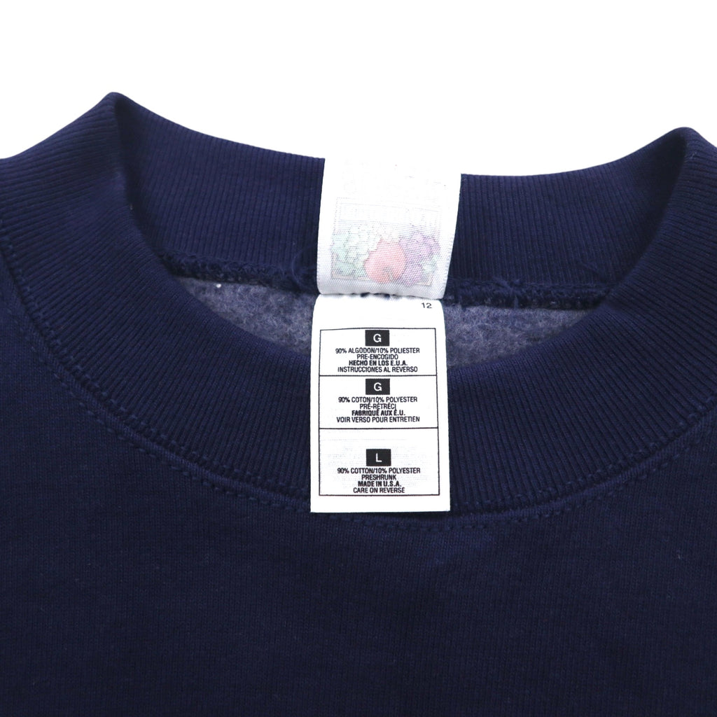 FRUIT OF THE LOOM 90s USA made SUPER COTTON sweatshirt L Navy Fleece lining SKYJACK One point embroidery
