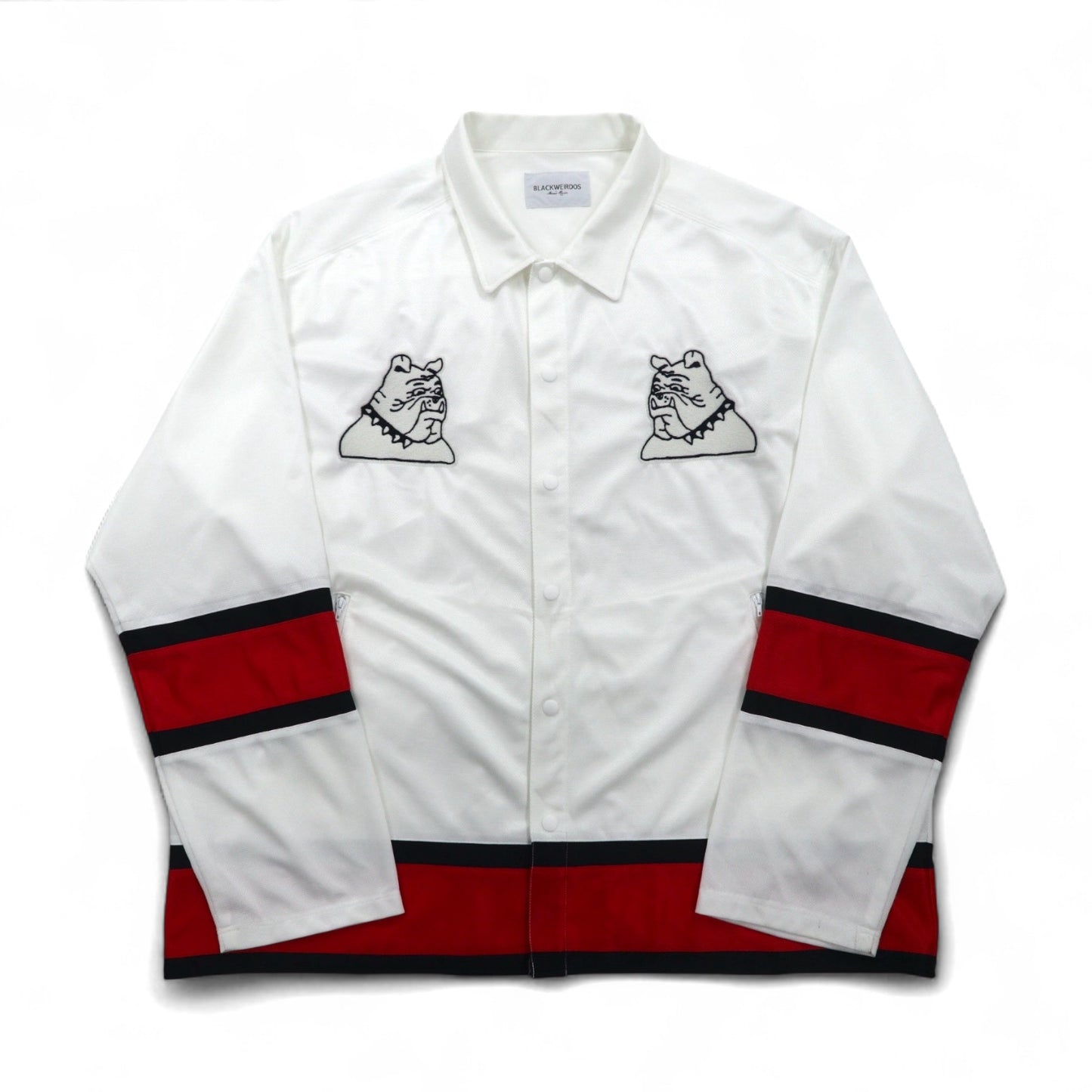 BLACKWEIRDOS ポリエステルシャツ ジャケット ジャージ FREE ホワイト ワッペン スナップボタン
