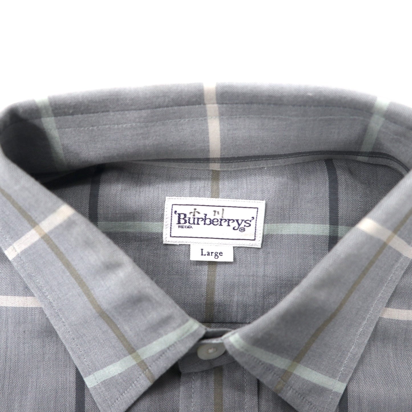 Burberrys ウィンドウペンチェック 半袖 ドレスシャツ L グレー リネン コットン 日本製