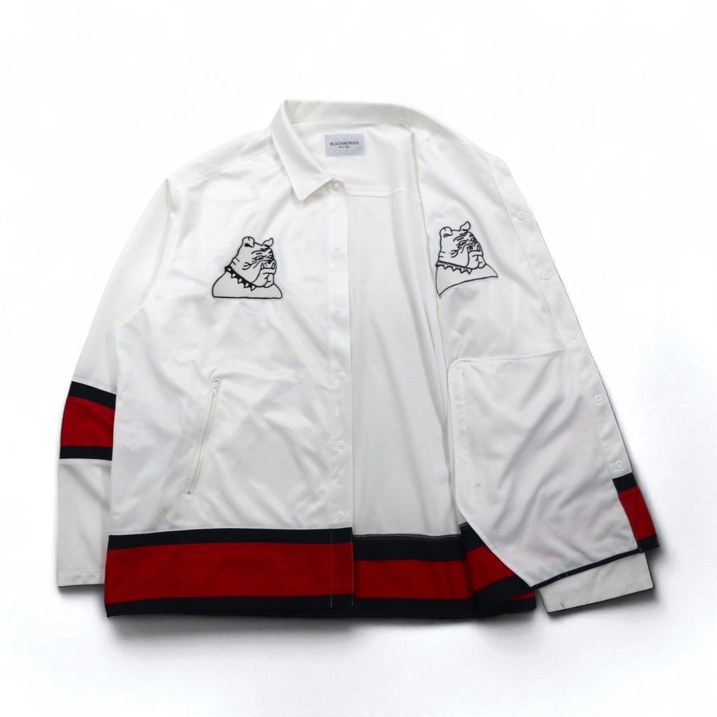 BLACKWEIRDOS ポリエステルシャツ ジャケット ジャージ FREE ホワイト ワッペン スナップボタン