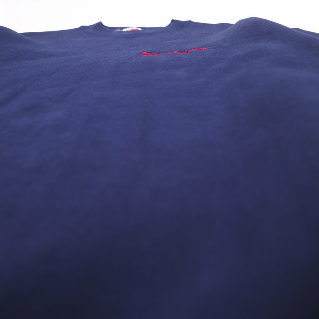 FRUIT OF THE LOOM 90s USA made SUPER COTTON sweatshirt L Navy Fleece lining SKYJACK One point embroidery