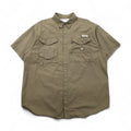 Columbia PFG Bahamas Short Sleeve Fishing Shirt, Size L, Khaki Cotton Utility Multi-Pocket, FM7130