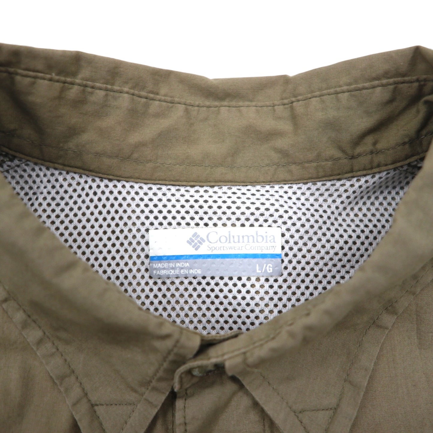 Columbia PFG バハマ 半袖 フィッシング シャツ L カーキ コットン ユーティリティ マルチポケット FM7130