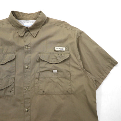Columbia PFG バハマ 半袖 フィッシング シャツ L カーキ コットン ユーティリティ マルチポケット FM7130
