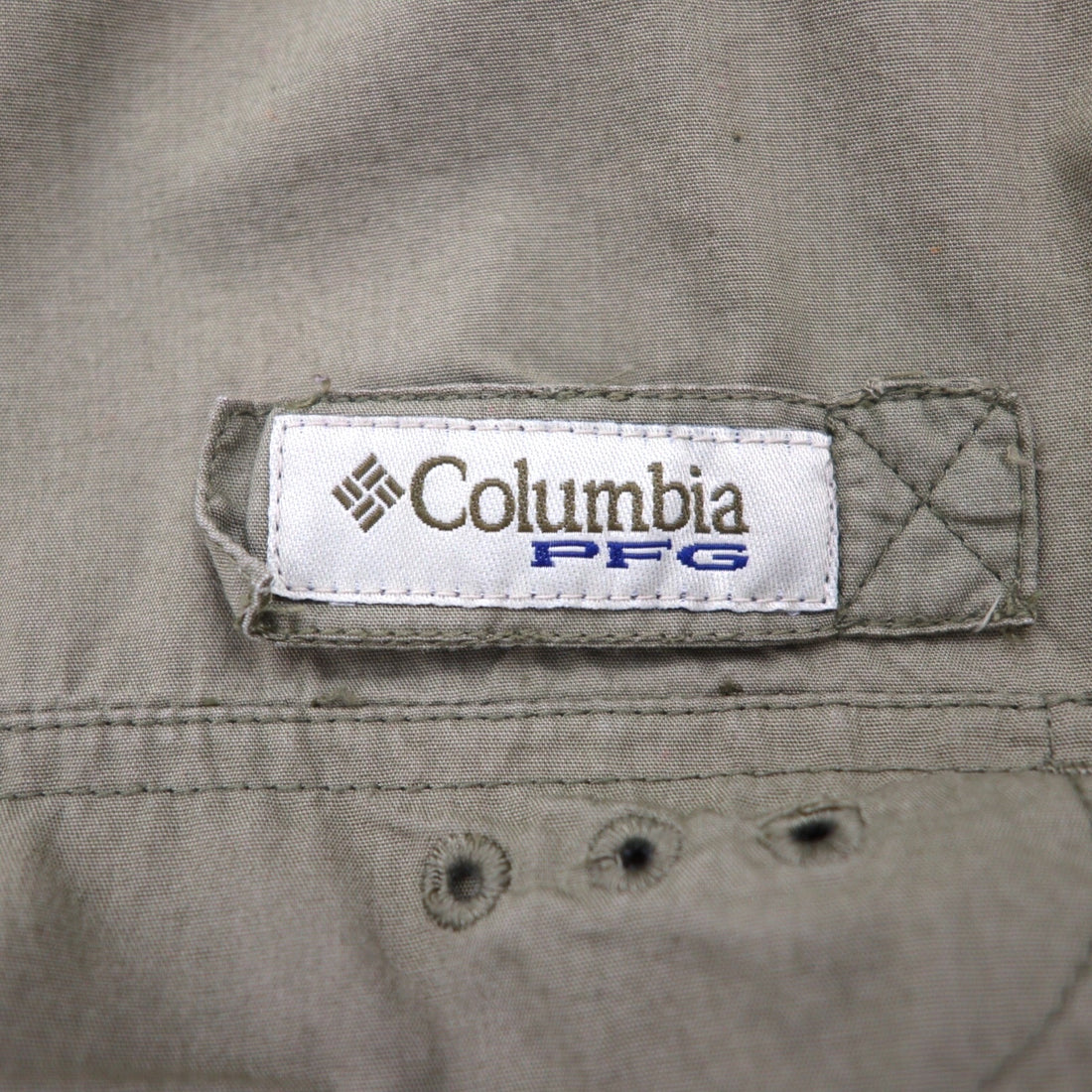 Columbia PFG バハマ 半袖 フィッシング シャツ L カーキ コットン ユーティリティ マルチポケット FM7130