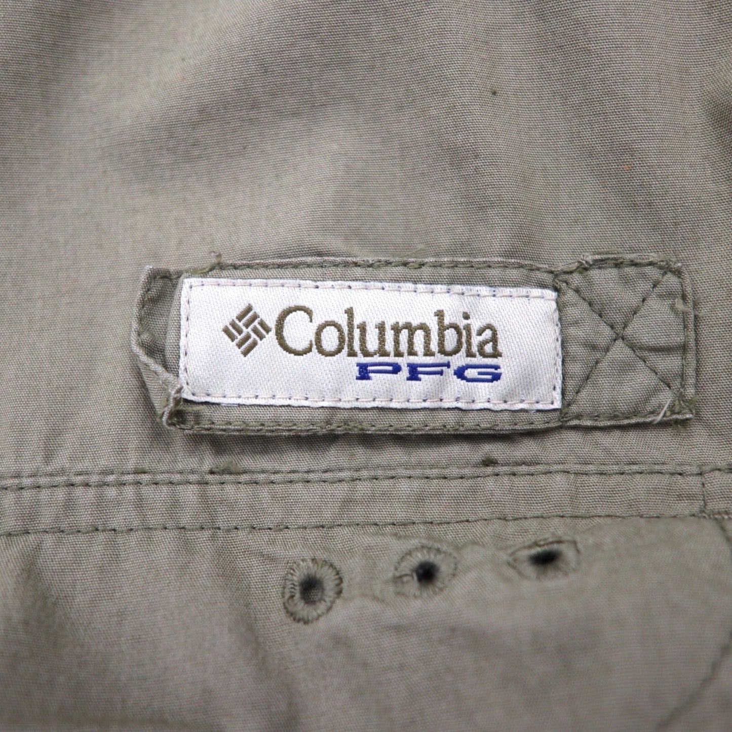 Columbia PFG バハマ 半袖 フィッシング シャツ L カーキ コットン ユーティリティ マルチポケット FM7130