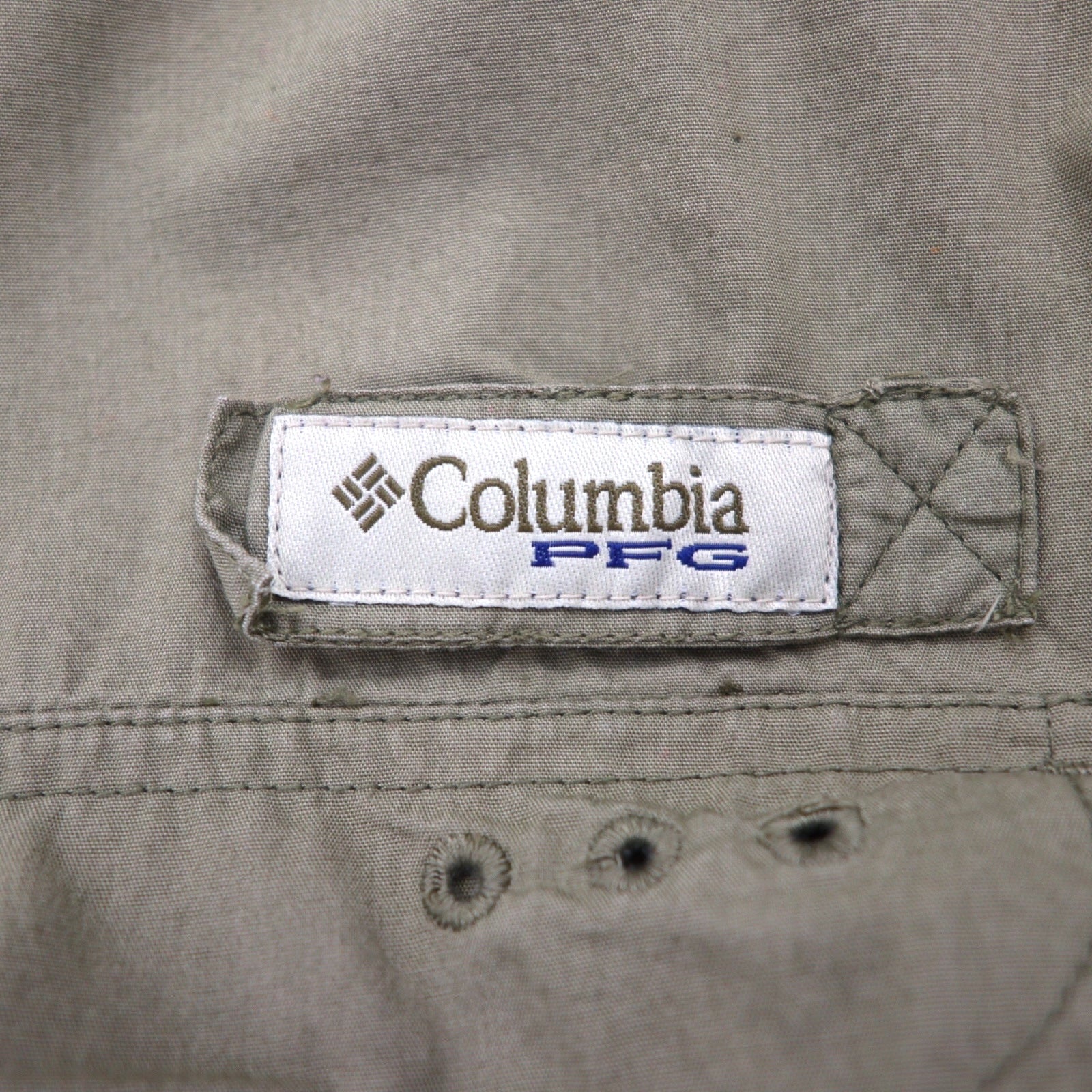 Columbia PFG Bahamas Short Sleeve Fishing Shirt, Size L, Khaki Cotton Utility Multi-Pocket, FM7130