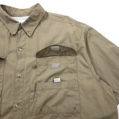 Columbia PFG バハマ 半袖 フィッシング シャツ L カーキ コットン ユーティリティ マルチポケット FM7130