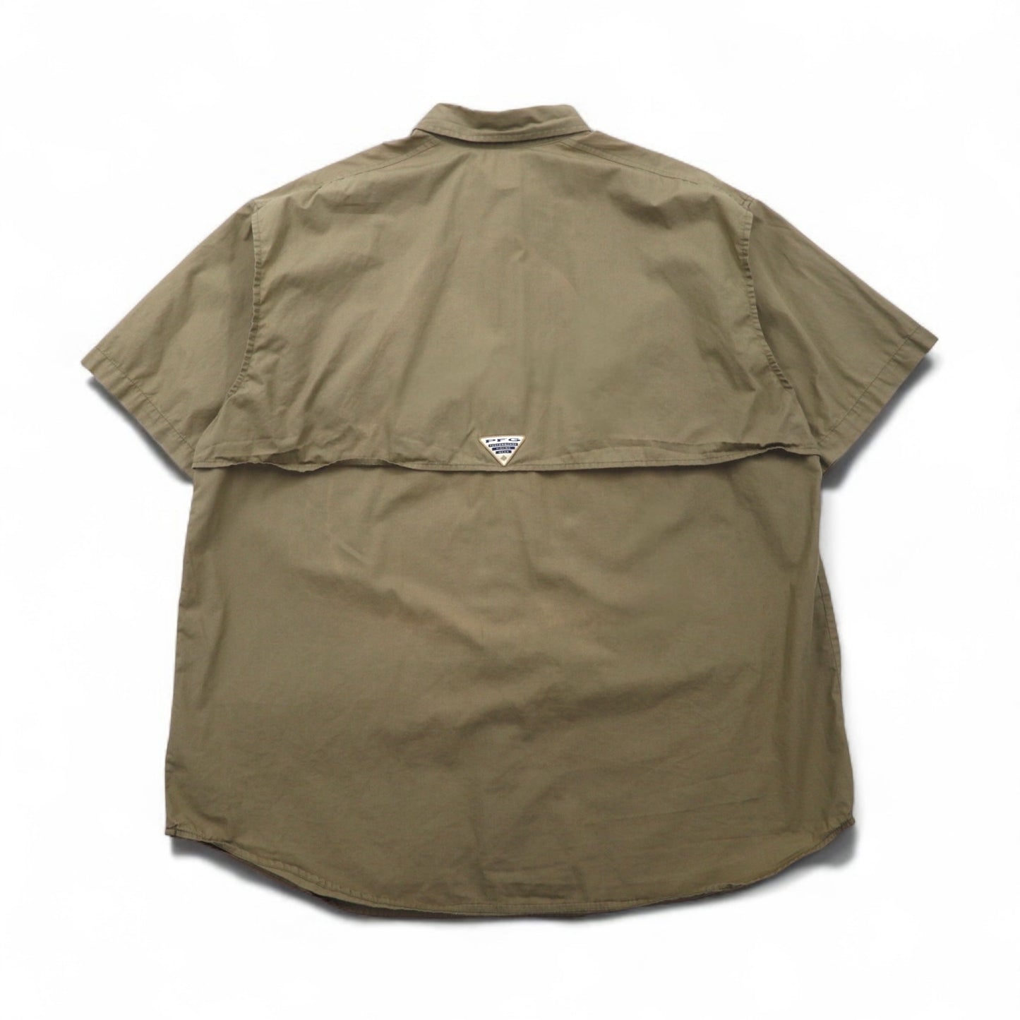 Columbia PFG バハマ 半袖 フィッシング シャツ L カーキ コットン ユーティリティ マルチポケット FM7130