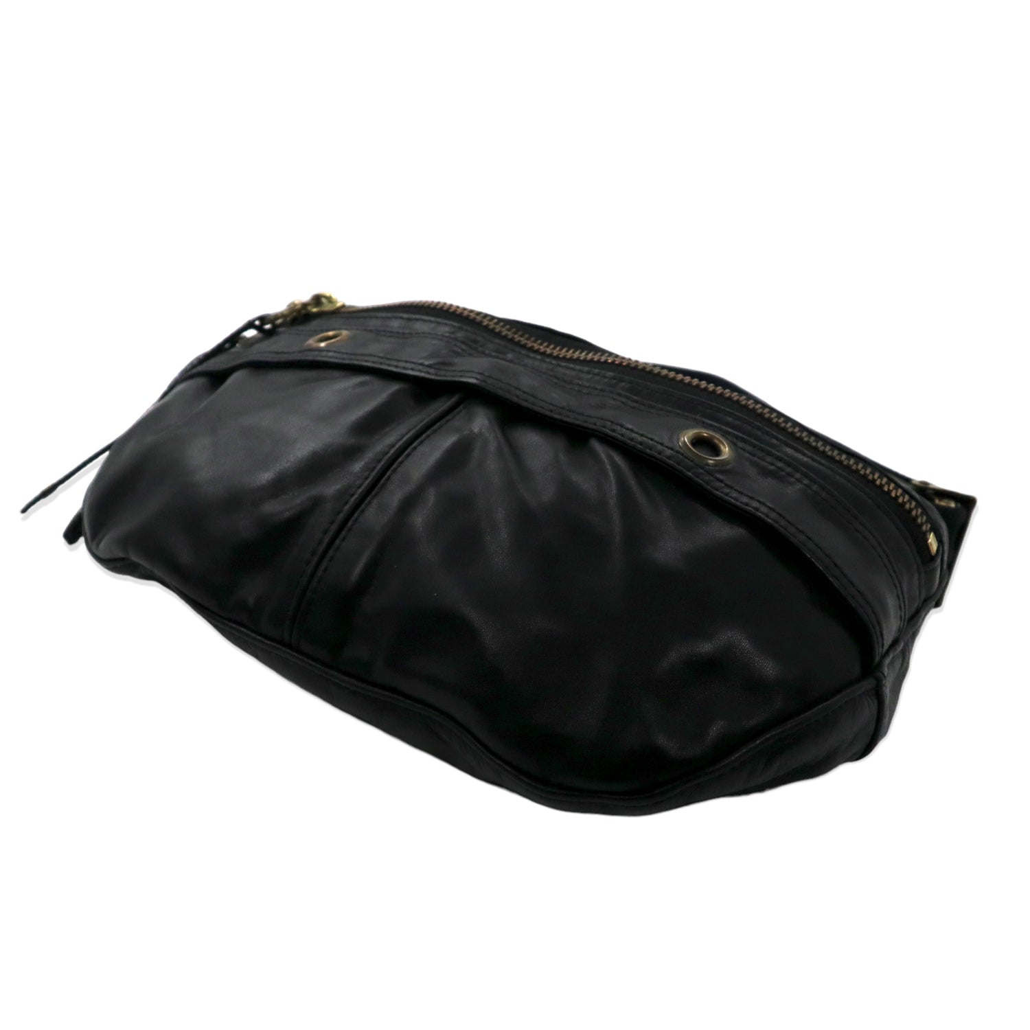 MSPC Master Piece Leather Body Bag Funny Pack Black Cow Leather