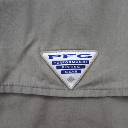 Columbia PFG バハマ 半袖 フィッシング シャツ L カーキ コットン ユーティリティ マルチポケット FM7130