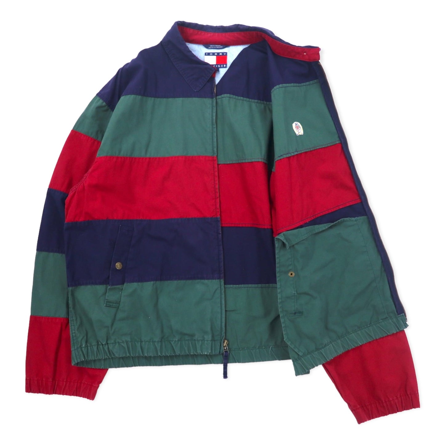 TOMMY HILFIGER 90年代 スウィングトップ ハリントンジャケット L ネイビー ボーダー 切り替えデザイン コットン ワンポイントロゴ