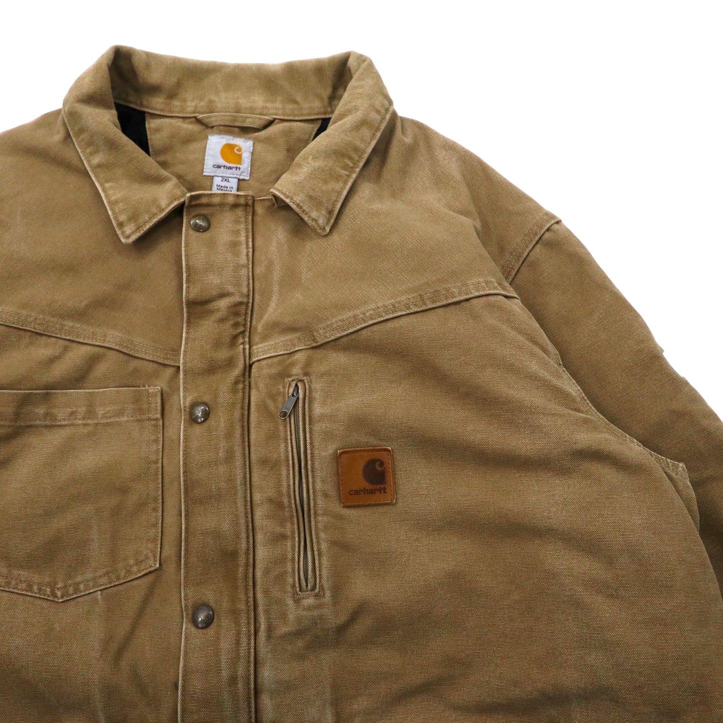 carhartt ダック地 ワークジャケット 2XL ベージュ コットン キルティングライナー ドローコード メキシコ製