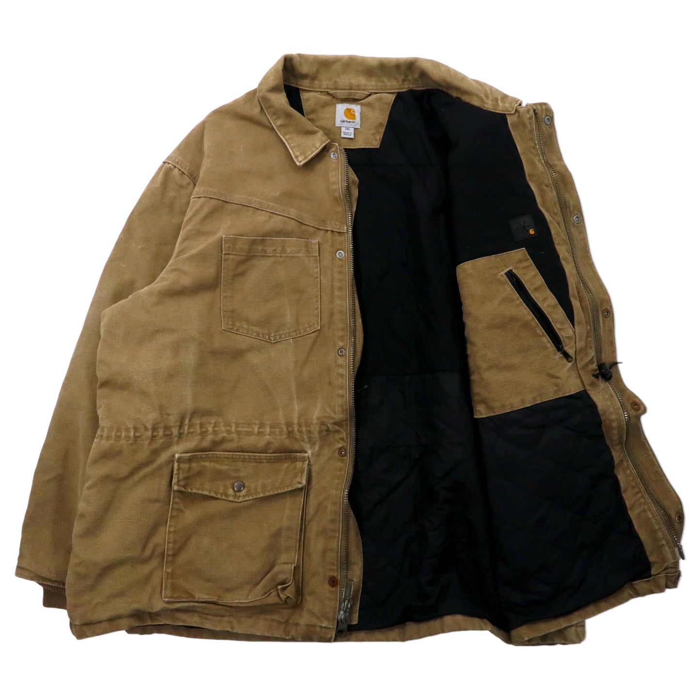 carhartt ダック地 ワークジャケット 2XL ベージュ コットン キルティングライナー ドローコード メキシコ製