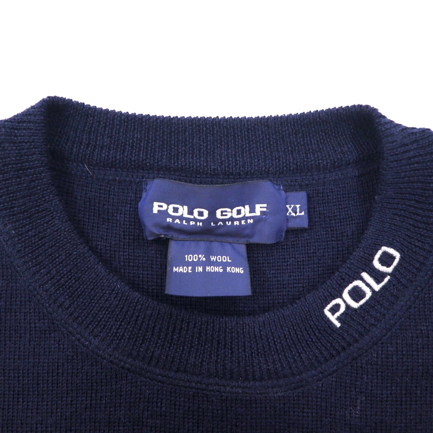 POLO GOLF RALPH LAUREN 90年代 クルーネック ニット セーター XL ネイビー ウール 刺繍