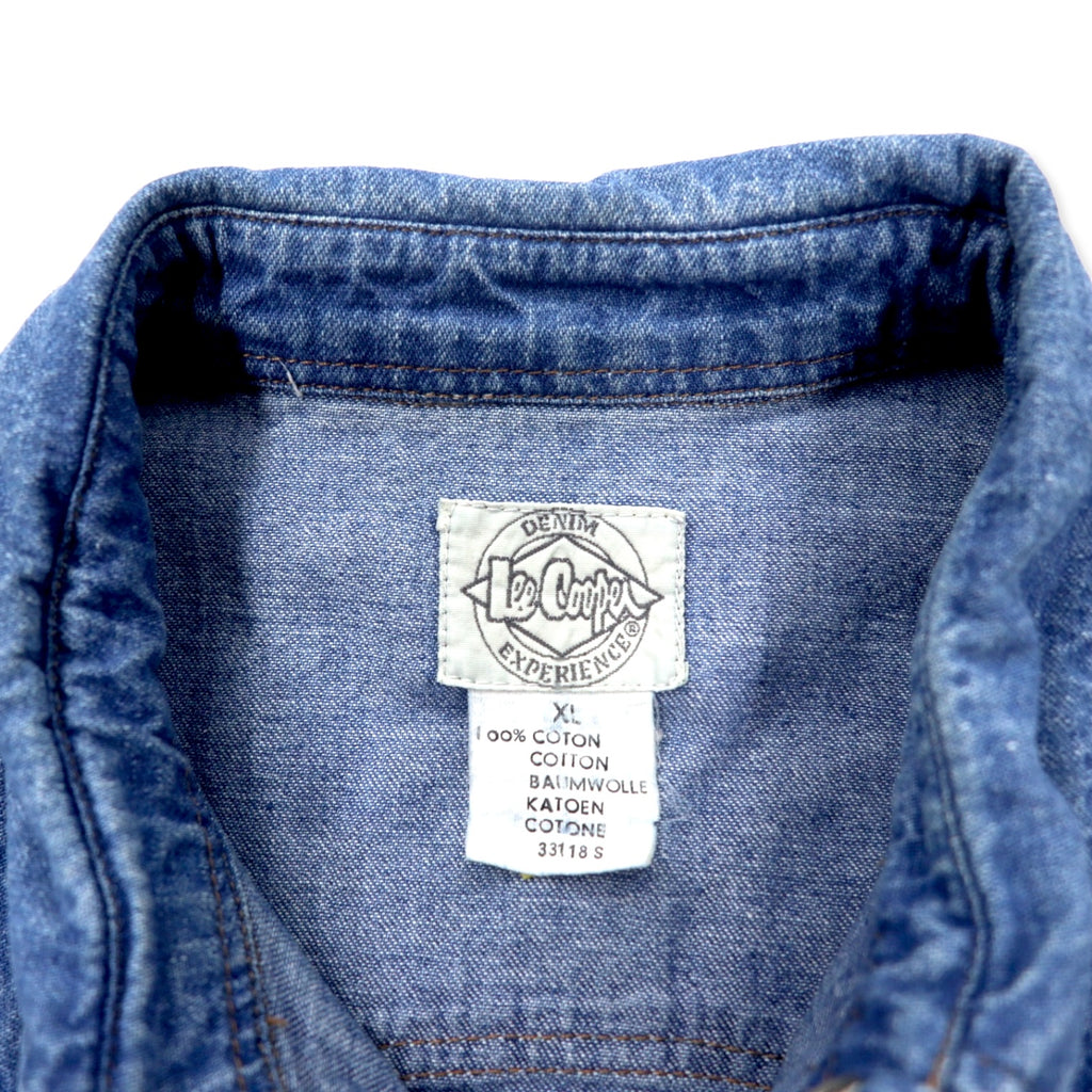 90s Lee Cooper Denim Western Shirt XL Blue Cotton Snap Button Big Size