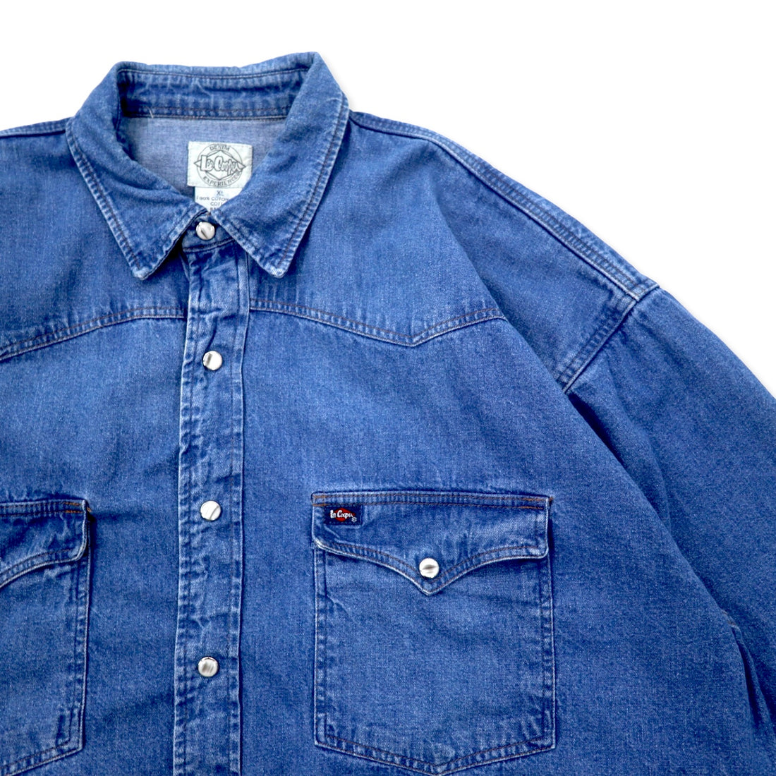 90s Lee Cooper Denim Western Shirt XL Blue Cotton Snap Button Big Size