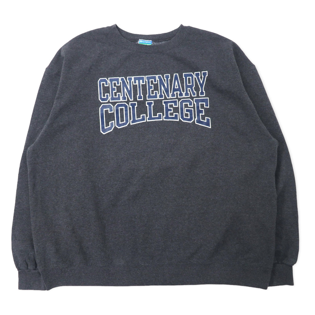 日本然リトテ-古着オンライン-Champion カレッジ プリント スウェット XXL グレー コットン 裏起毛 CENTENARY COLLEGE ビッグサイズ ホンジュラス製-Champion College Print Sweatshirt XXL Gray Cotton brushed lining CENTENARY COLLEGE Big Size Honduras Made