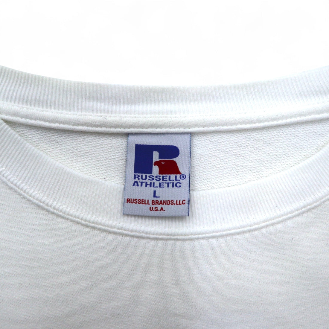 RUSSELL ATHLETIC ロングスリーブ Tシャツ ロンT L ホワイト USAプリント 星条旗 刺繍