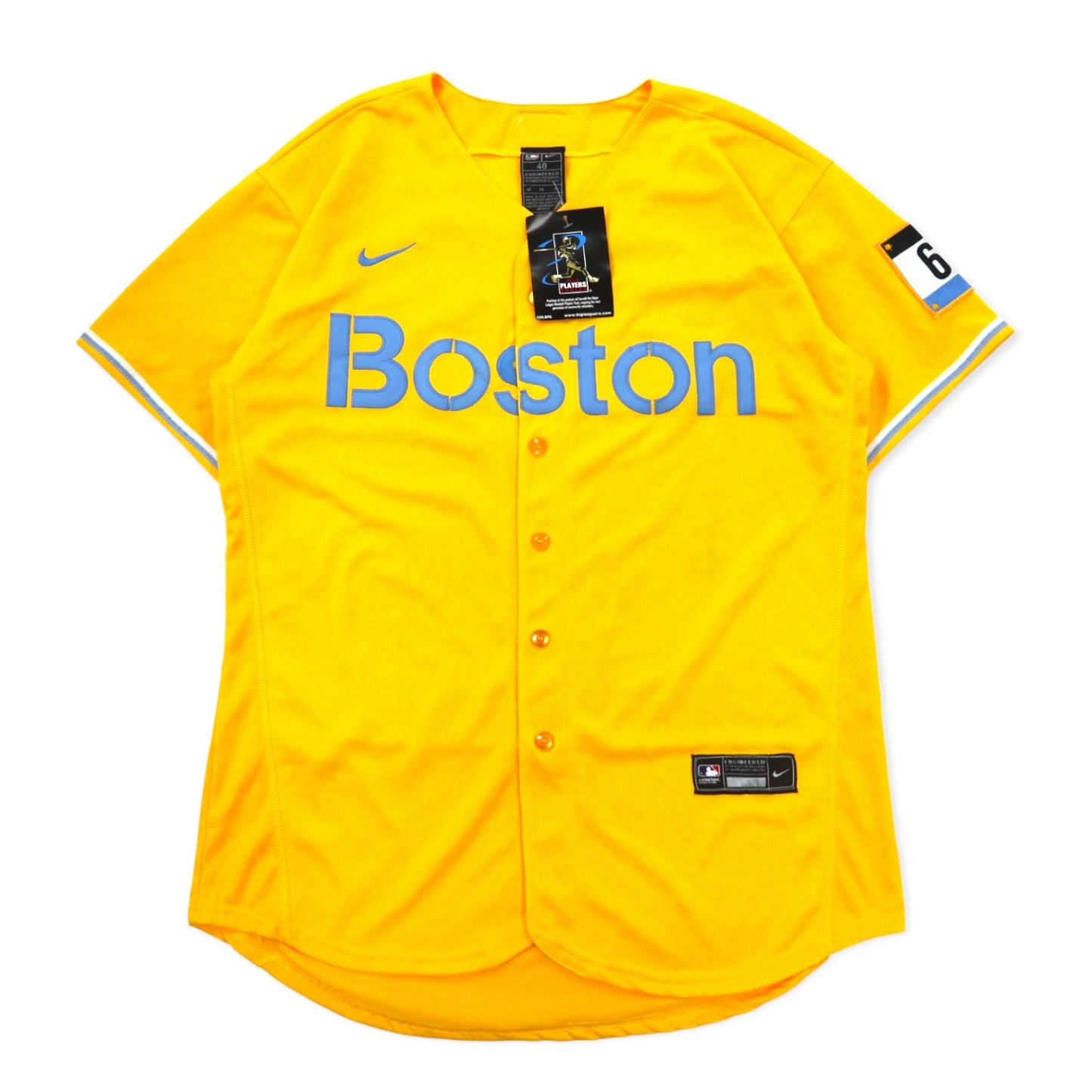 NIKE ENGINEERD USA製 MLB ベースボールシャツ 48 イエロー ポリエステル BOSTON ナンバリング GONZALEZ デッドストック 未使用品