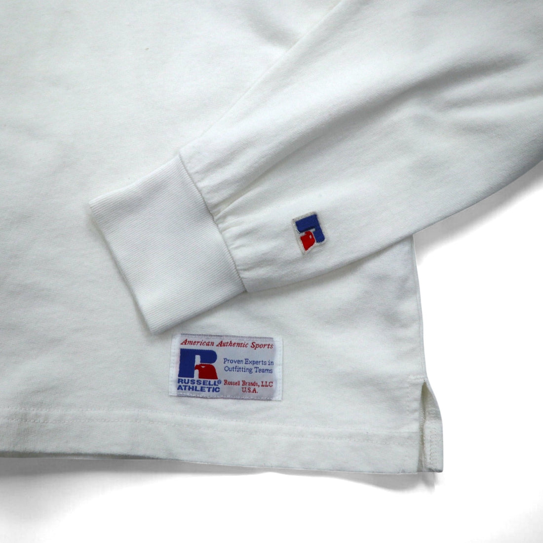 RUSSELL ATHLETIC ロングスリーブ Tシャツ ロンT L ホワイト USAプリント 星条旗 刺繍