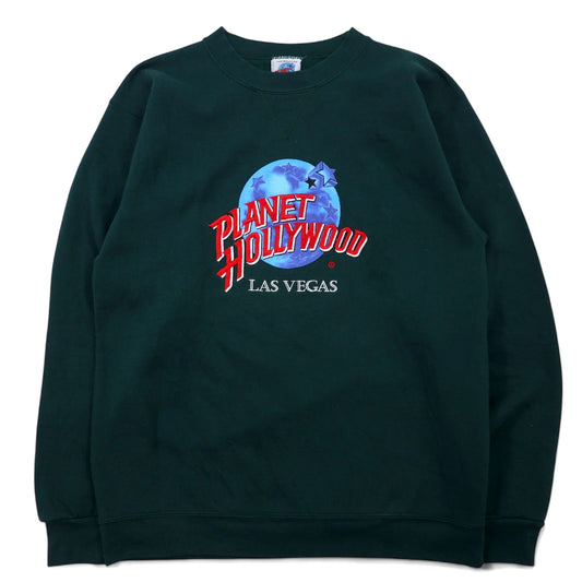 日本然リトテ-古着オンライン-PLANET HOLLYWOOD 90年代 USA製 スウェット L グリーン コットン ロゴ 刺繍 LAS VEGAS-PLANET HOLLYWOOD 90's USA Made Sweatshirt L Green Cotton Logo Embroidery LAS VEGAS