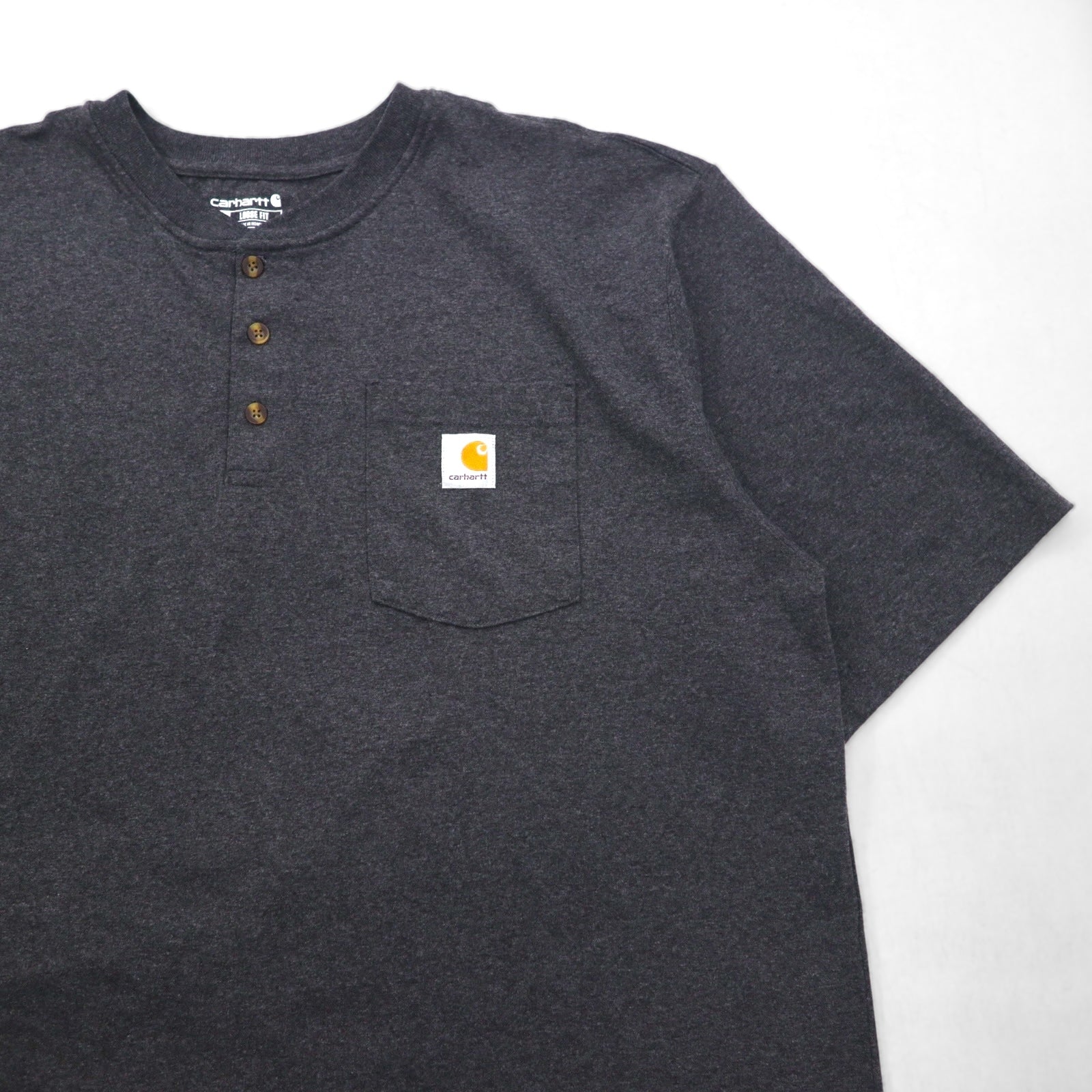 Carhartt Loose Fit Henley Pocket T-Shirt, Gray Cotton, Size XL