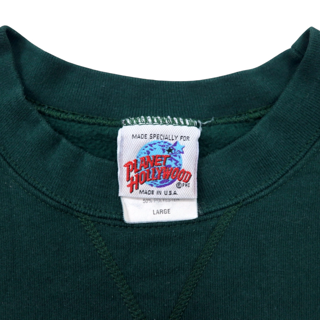 PLANET HOLLYWOOD 90s USA Made Sweatshirt L Green Cotton Logo Embroidery LAS VEGAS