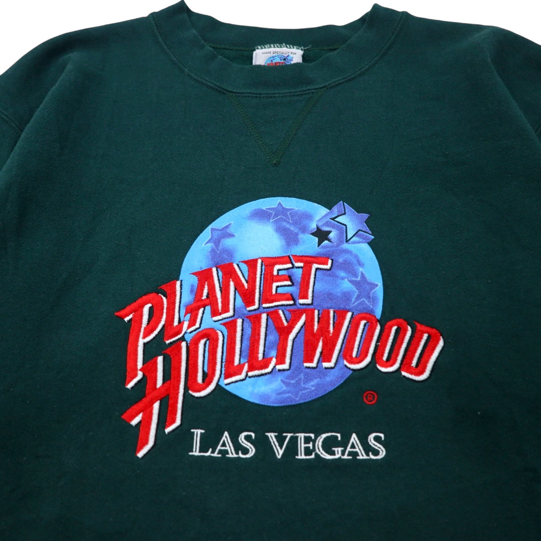 PLANET HOLLYWOOD 90s USA Made Sweatshirt L Green Cotton Logo Embroidery LAS VEGAS