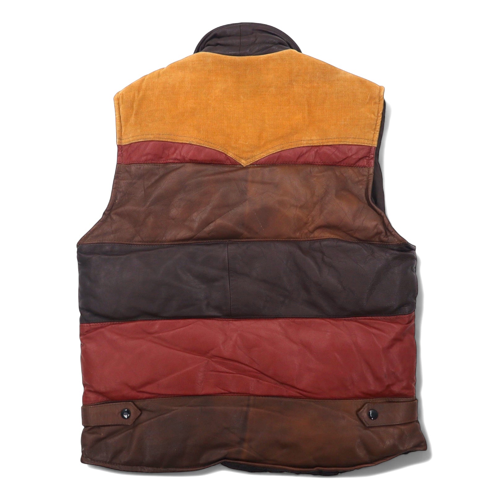 PELLE STUDIO 90s Leather Down Vest, Padded, L, Brown, Multicolor, Corduroy