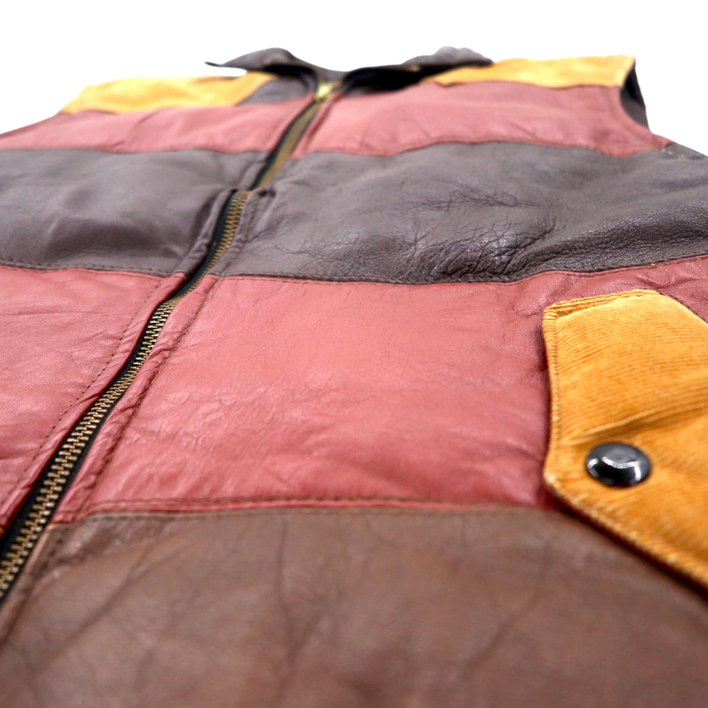 PELLE STUDIO 90s Leather Down Vest, Padded, L, Brown, Multicolor, Corduroy