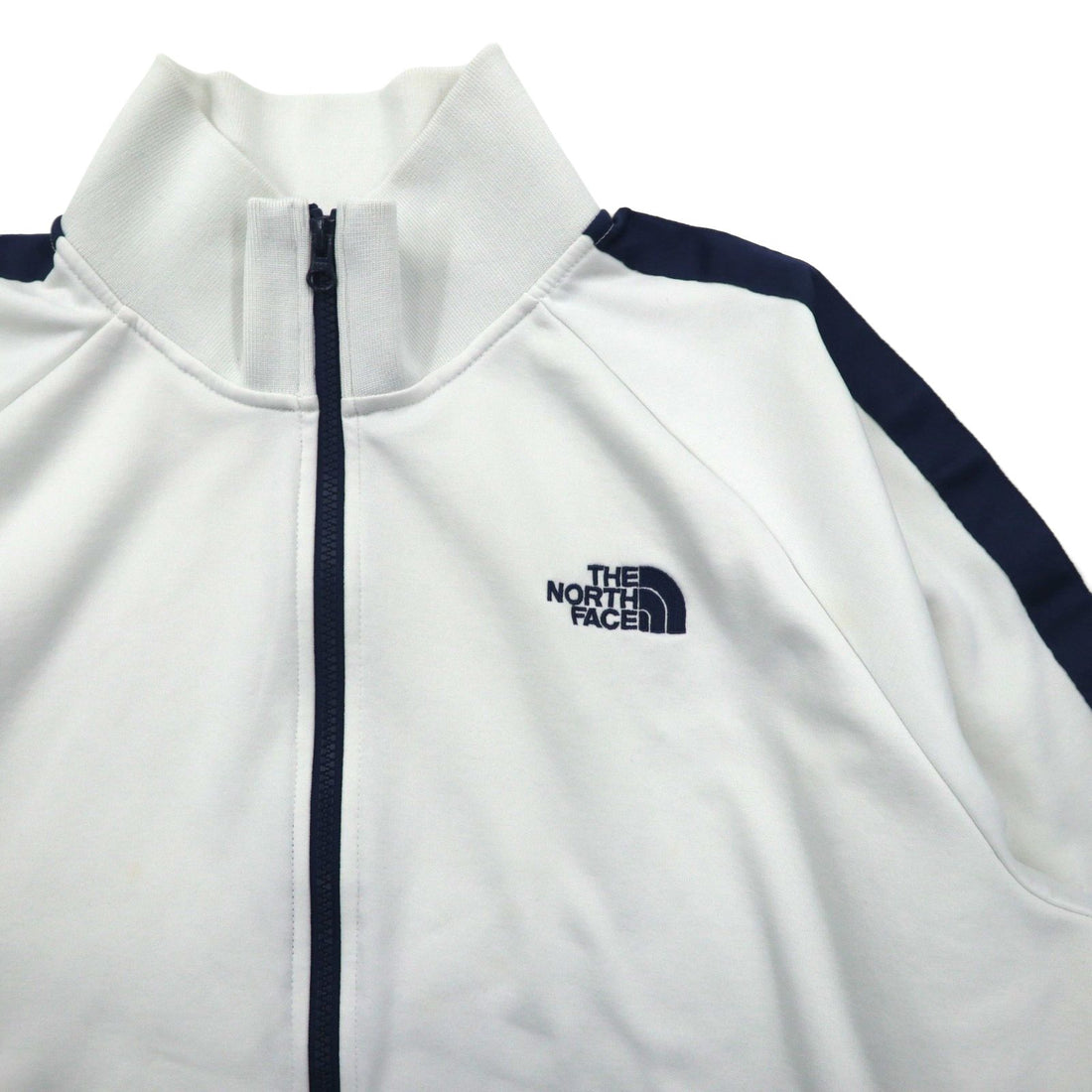 THE NORTH FACE Track Jacket, Size L, White, AZFX Side Stripes, Navy, Stand Collar