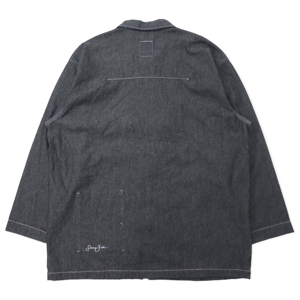 Sean John 00's Full Zip Denim Jacket Gimmick Jacket XXXL Gray Cotton One Point Logo Embroidery Big Size