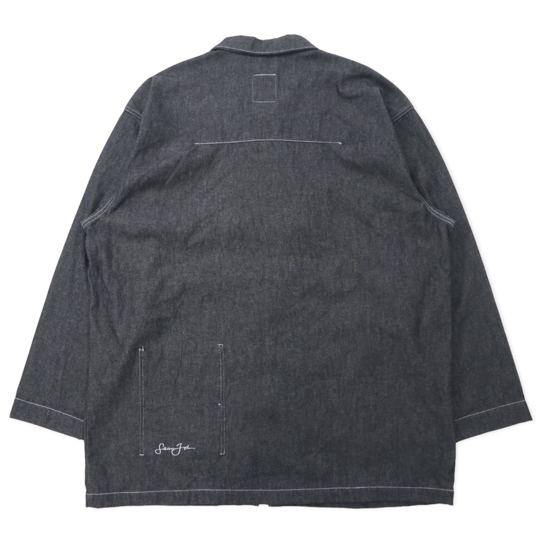 Sean John 00's Full Zip Denim Jacket Gimmick Jacket XXXL Gray Cotton One Point Logo Embroidery Big Size