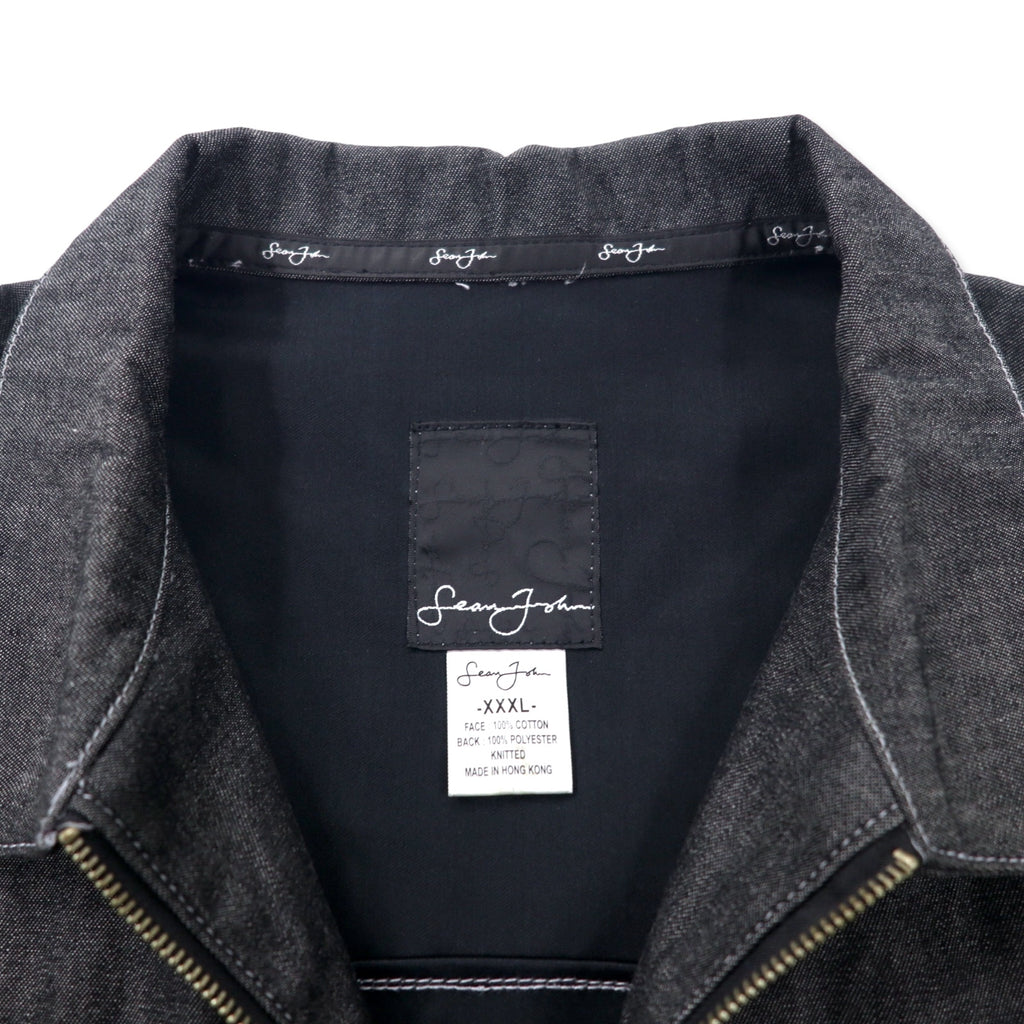 Sean John 00's Full Zip Denim Jacket Gimmick Jacket XXXL Gray Cotton One Point Logo Embroidery Big Size