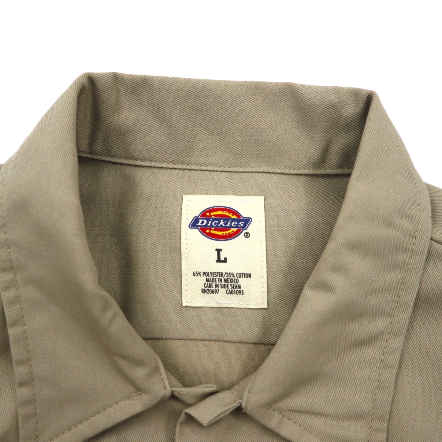 Dickies 半袖 ワークシャツ L ベージュ US企業 ワンポイント刺繍 ダブルポケット BHTS 1574KH 未使用品