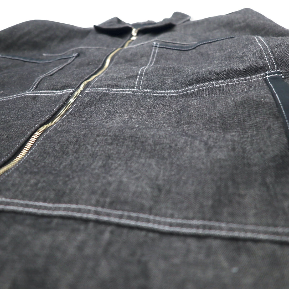 Sean John 00's Full Zip Denim Jacket Gimmick Jacket XXXL Gray Cotton One Point Logo Embroidery Big Size