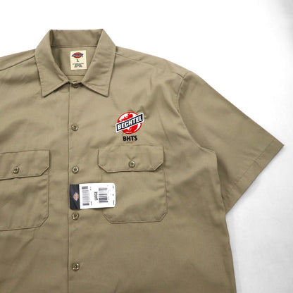 Dickies 半袖 ワークシャツ L ベージュ US企業 ワンポイント刺繍 ダブルポケット BHTS 1574KH 未使用品