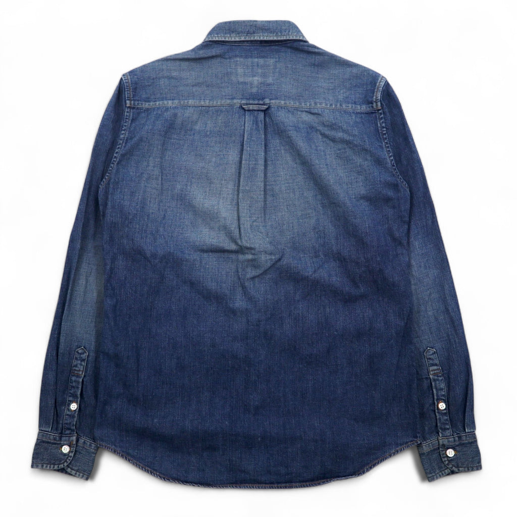 HBNS Work Denim Shirt S Indigo Blue Logo Embroidery Chest Pocket Made in Japan
