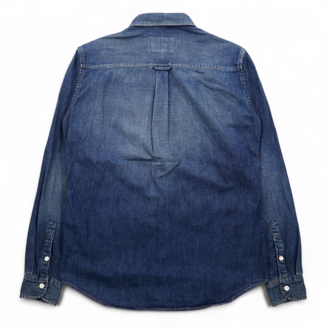 HBNS Work Denim Shirt S Indigo Blue Logo Embroidery Chest Pocket Made in Japan