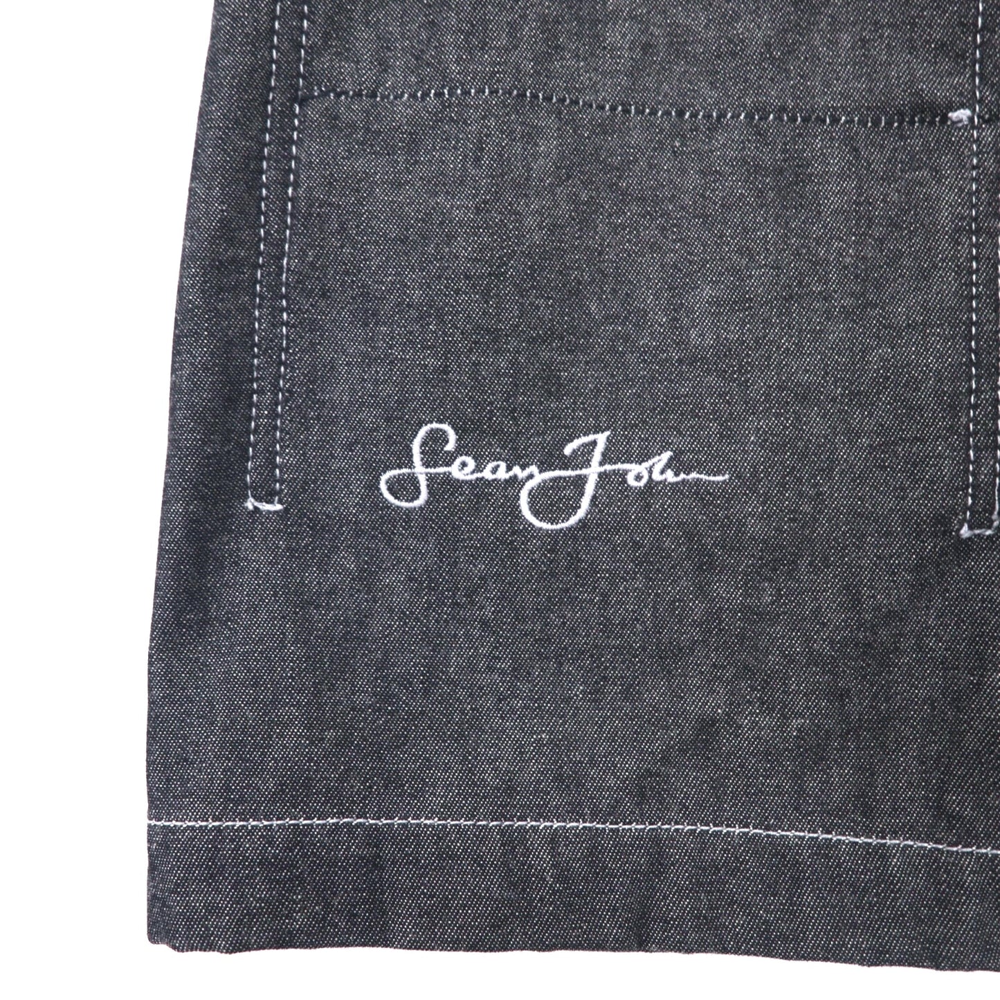Sean John 00年代 フルジップ デニムジャケット ギミックジャケット XXXL グレー コットン ワンポイントロゴ刺繍 ビッグサイズ