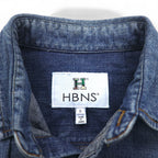 HBNS Work Denim Shirt S Indigo Blue Logo Embroidery Chest Pocket Made in Japan